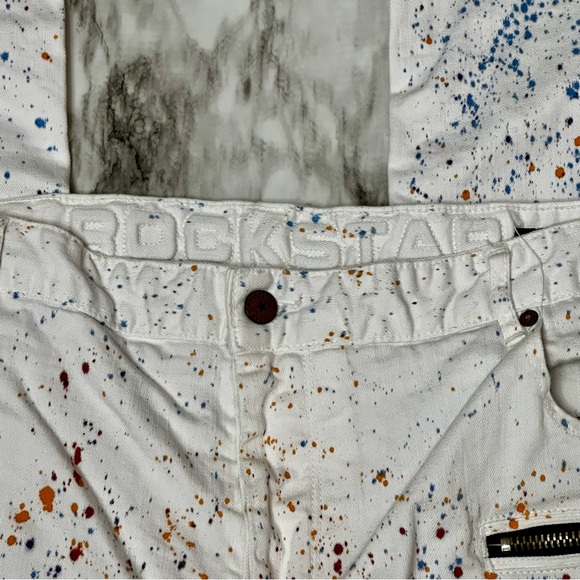 Rockstar Mens Sz 42 White Paint Splatter Denim Jeans Streetwear Distressed Urban - Picture 5 of 13